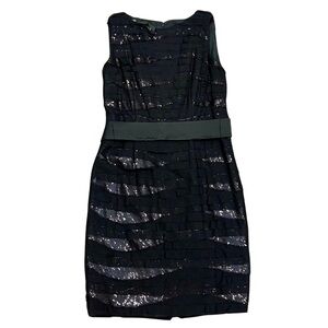 Carlisle Black Sequin Cocktail Dress with Belt – Size 8